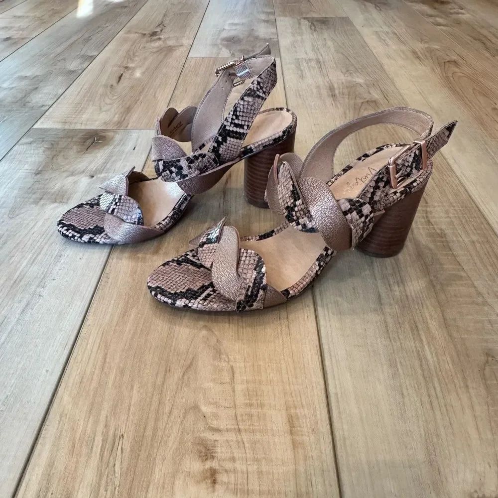 Crown Vintage Varenka Snakeskin Pattern Heel Open Toe Sandals Brown/Copper 8.5 - Picture 3 of 13